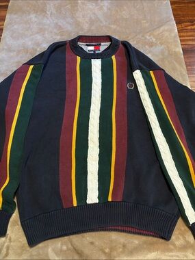 Tommy Hilfiger Men’s Navy Striped Cable-Knit Sweater